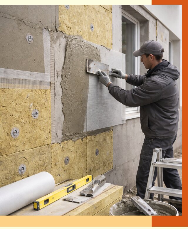 Утепление фасада под штукатурку в Новоуральске от 4287 руб/м2 — монтаж пенопластом и минватой | ТепломастерНву