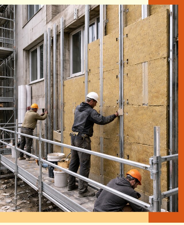 Утепление вентилируемого фасада в Новоуральске от 5716 руб/м2 — монтаж и утепление вентфасад | ТепломастерНву