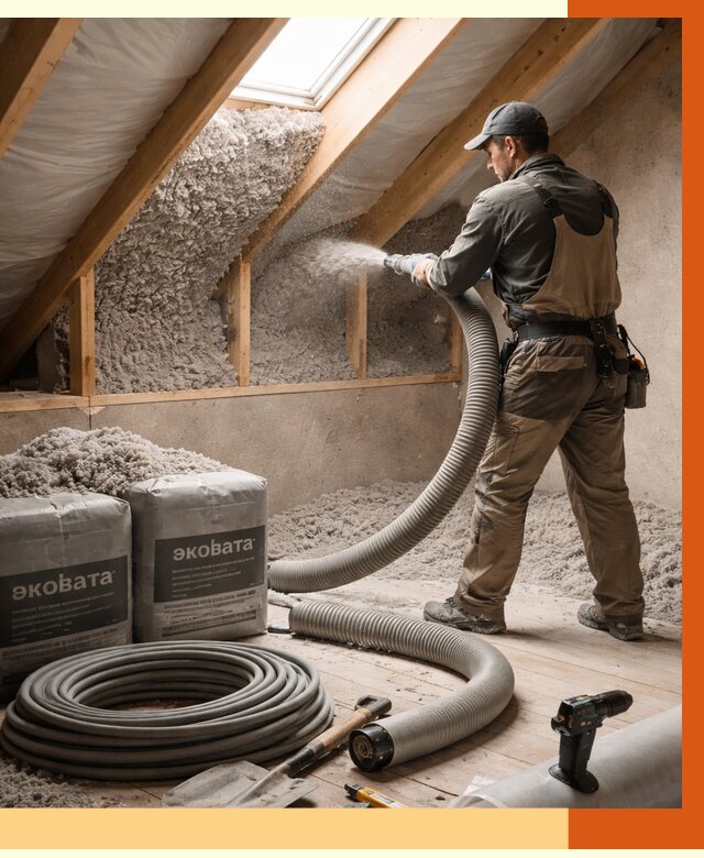 Утепление мансарды эковатой в Новоуральске от 2246 руб/м2 — монтаж, задувка, цена | ТепломастерНву