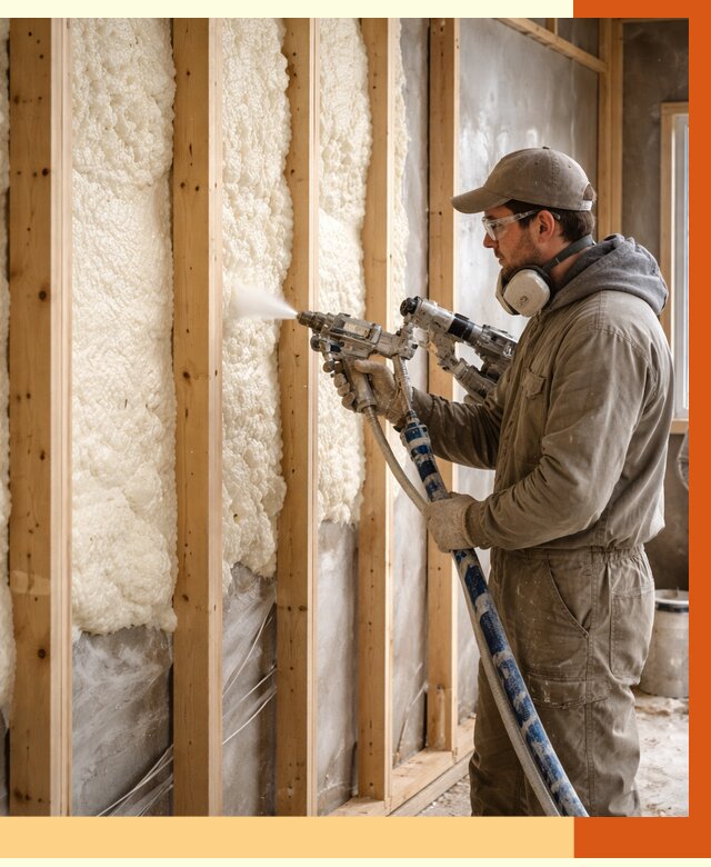 Утепление каркасной стены ППУ в Новоуральске от 4338 руб./м2 под ключ | ТепломастерНву