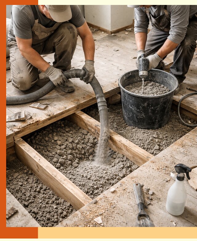 Заполнение пустот пола в Новоуральске полиуретаном и пенополистиролом