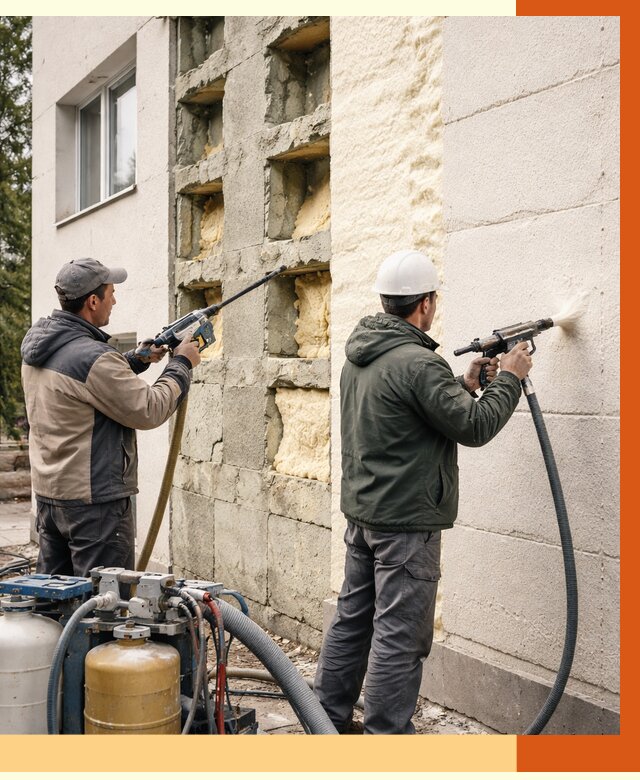 Заполнение пустот фасада в Новоуральске от 4594 руб. — утепление пустот облицовки | ТепломастерНву