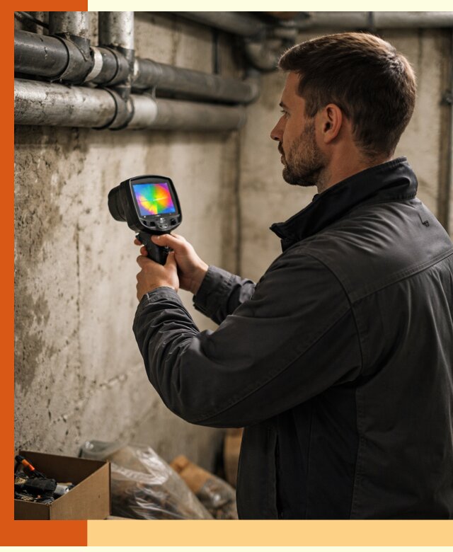 Тепловизионное обследование подвала в Новоуральске для поиска утечек тепла